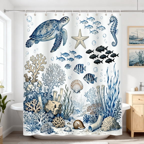 Annvchi Peel and Stick Ocean Theme Wallpaper, Underwater Sea Life Design with Turtles, Fish, Coral and Seashells, Removable Wall Décor for Kids’ Room, Bathroom, Nursery