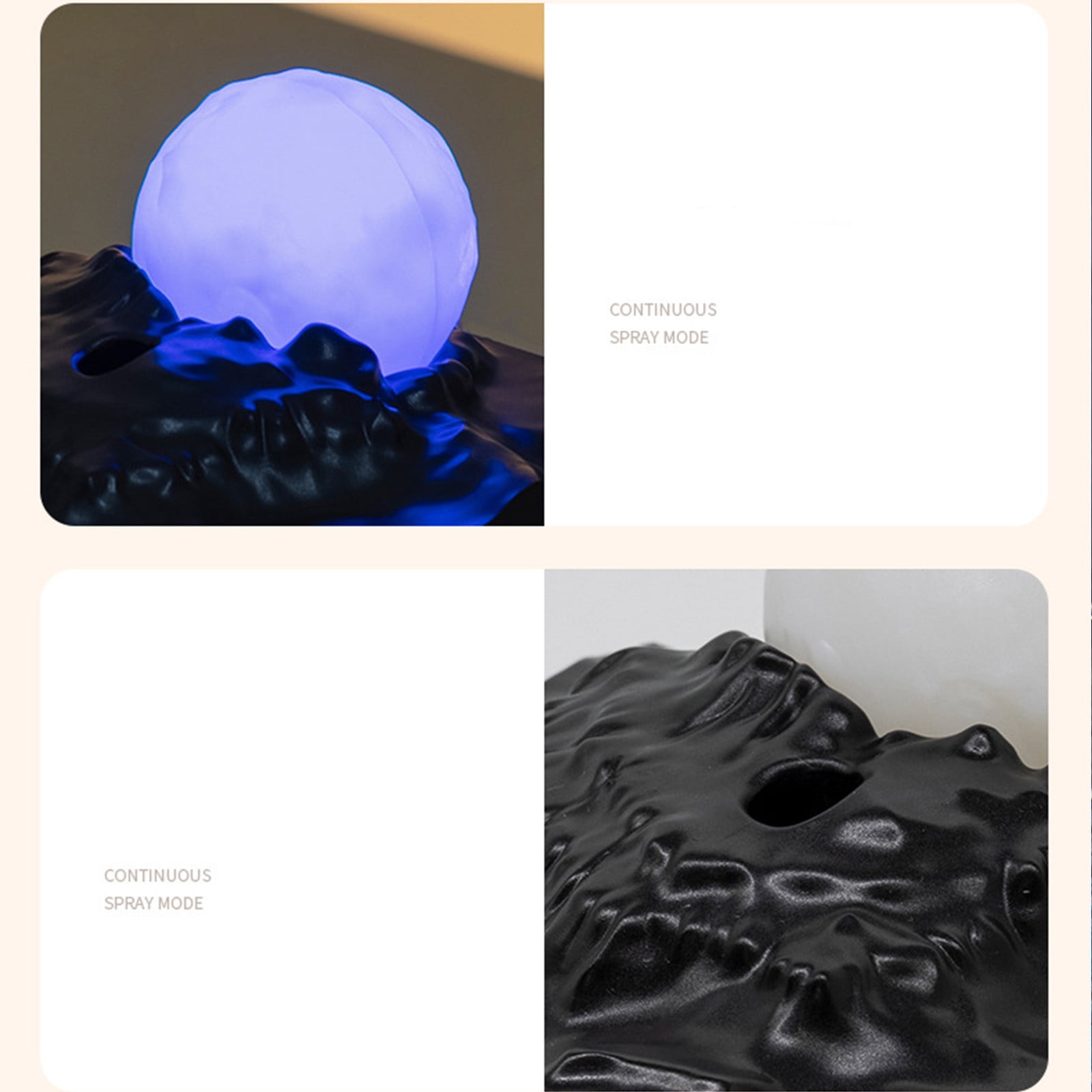 Humidifier Large Room,300Ml Moon Humidifier with Colored Lights (Black),Rechargeable 1200 Mah,Air Humidifier for Home Baby Nursery & Plants