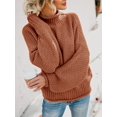 thumbnail image 5 of Fall Winter Women Long Sleeve Cable Knit Sweater Batwing Turtleneck Pullover, 5 of 6