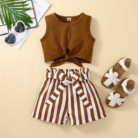 

Hunpta Summer Toddler Girls Sleeveless Vest Tops And Striped Shorts Outfit