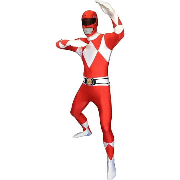Mens Red Power Ranger Full Body Stretch Jumpsuit Costume Bodysuit X-Large