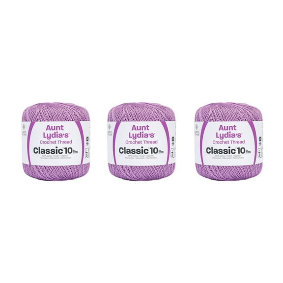 Aunt Lydia Classic Wood Violet Crochet - 3 Pack of 350y/320m - Cotton - Gauge 10 - Crochet