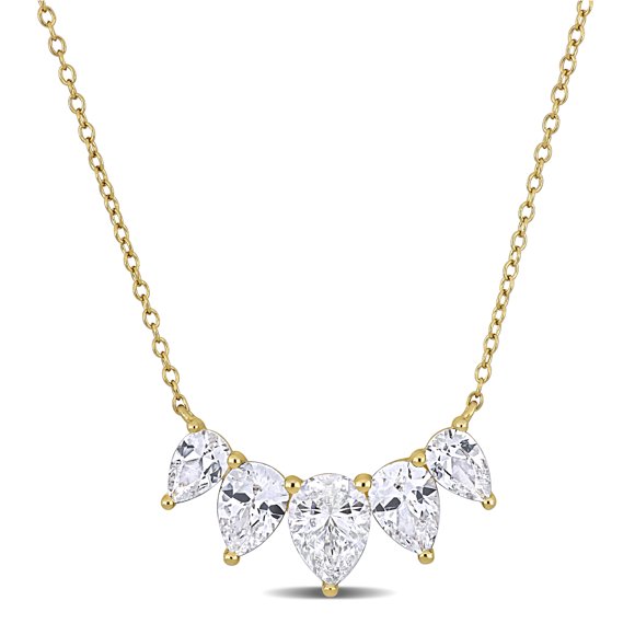 Miabella 5-2/5 CT TGW Pear-Cut Created White Sapphire Necklace in Yellow Plated Sterling Silver