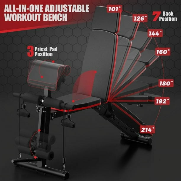 GIKPAL 7 Positions Adjustable Weight Bench With Extended Headrest and Leg Extension Foldable Workout Olympic Weight Bench Press for Full Body Strength