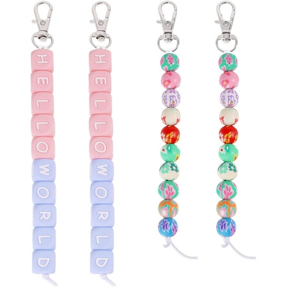 4pcs 2 Styles Cervical Dilation Beads Round Cube Silicone Beaded Pendants Decoration with Alloy Lobster Claw Clasps for DIY Craft Keychain Lanyard Jewelry Making Mixed Color 6.5inch