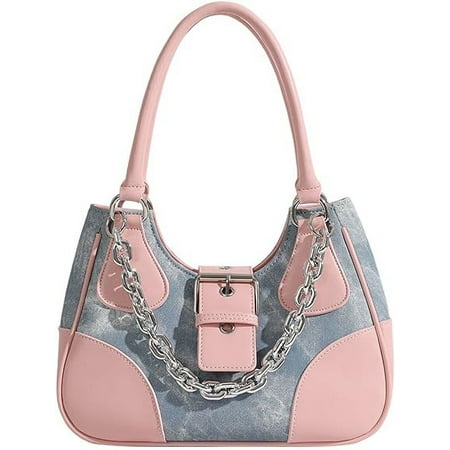 Tote Bag for Women  Shoulder Bag for Women  Pink Large Capacity Simple Fashionable Splicing Handbag with Handle and Decorative Chain is Easy to Match Your Different Outfits