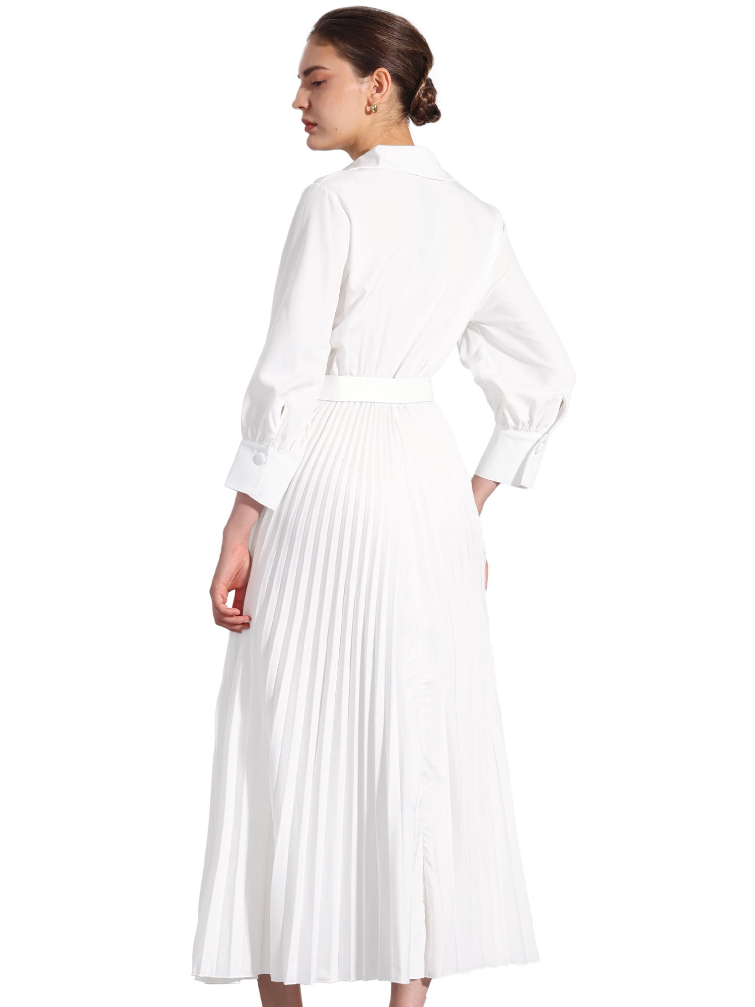DARING DIVA 3/4 Sleeves Collar V Neck Dress XS White