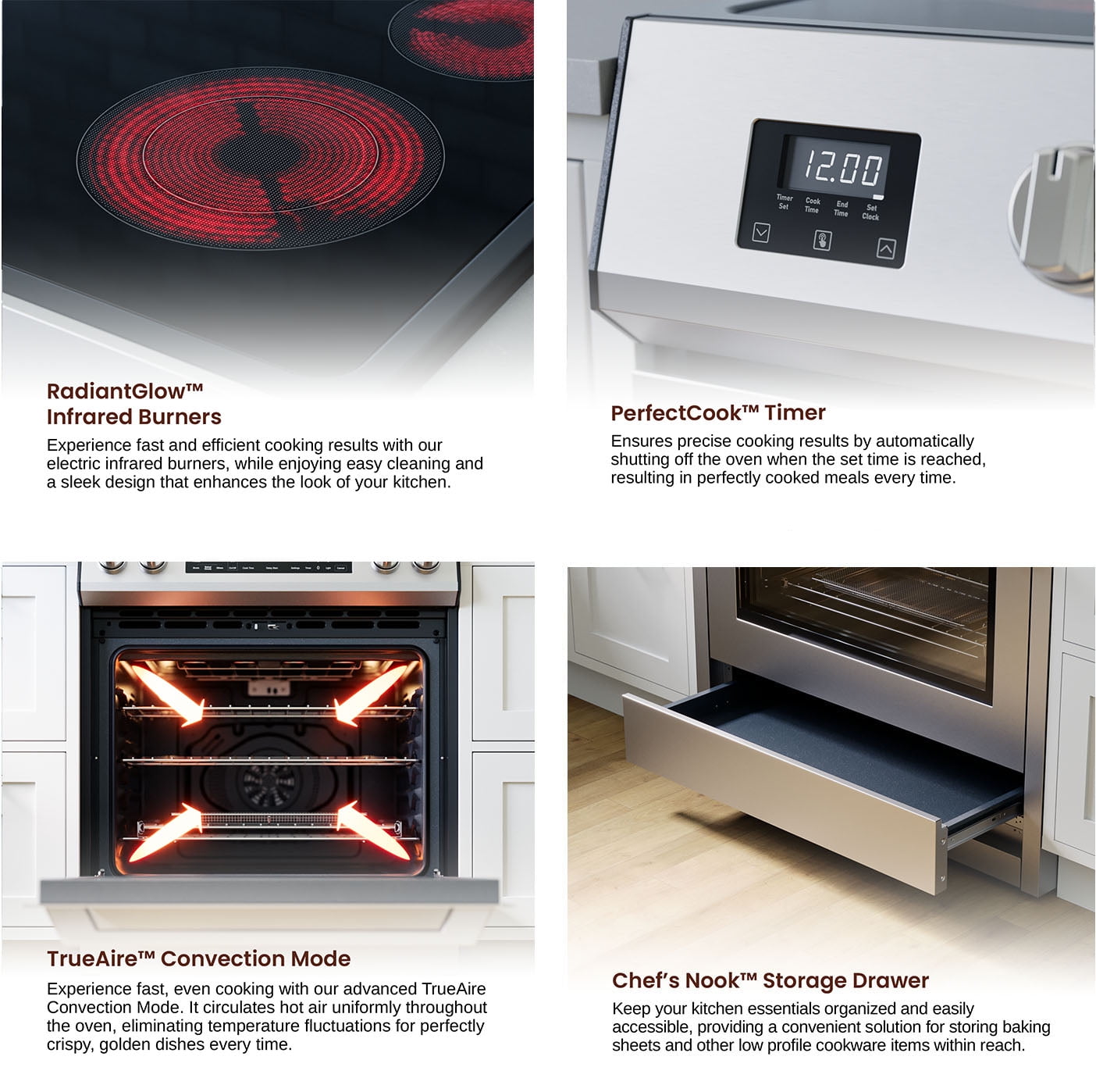 Rangaire RRE303TS 30" Electric Range Oven with Timer - Stainless Steel, Infrared Stove Burners, True Convection, Easy Reach Racks