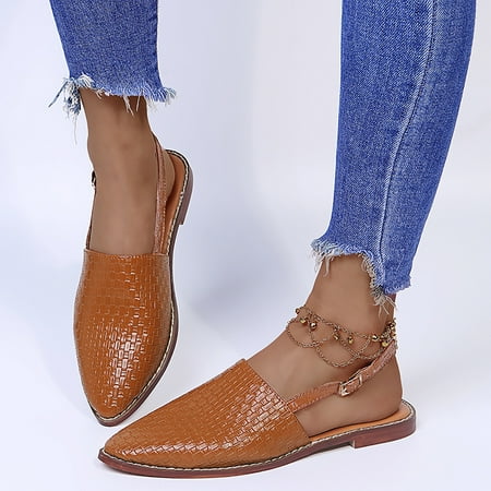 

VKEKIEO Peak Toe Cushionaire Sandals Women Flat Heel Thin Brown