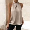 thumbnail image 2 of Breezora Women's Satin Halter Neck Tank Top Solid Color Elegant Party Wear for Summer XL Size Khaki, 2 of 5
