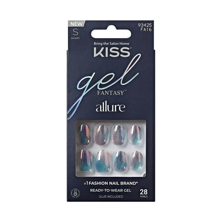 KISS Gel Fantasy Allure Press On Nails, Change Chance, Silver, Short Oval, 28 Count