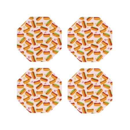 

Tideii Hot Dog In Heart for Leather Coasters 4 Pieces Anti-fouling and Anti-scalding Decorative Coasters Suitable for Restaurants Kitchens Coffee Shops-Octagon