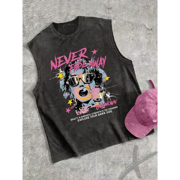 Mens Multicolor Printed Crew Neck Sleeveless Tank Top Streetwear Casual Graphic Tee
