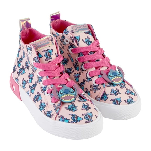 Disney Lilo & Stitch Girls Sneakers, Mid Top Lace Up Printed Stitch Shoes Light Pink – 11