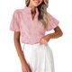 thumbnail image 1 of Blusa ZESICA de verano para mujer, manga corta abullonada, cuello en V, rosa, 1 of 8