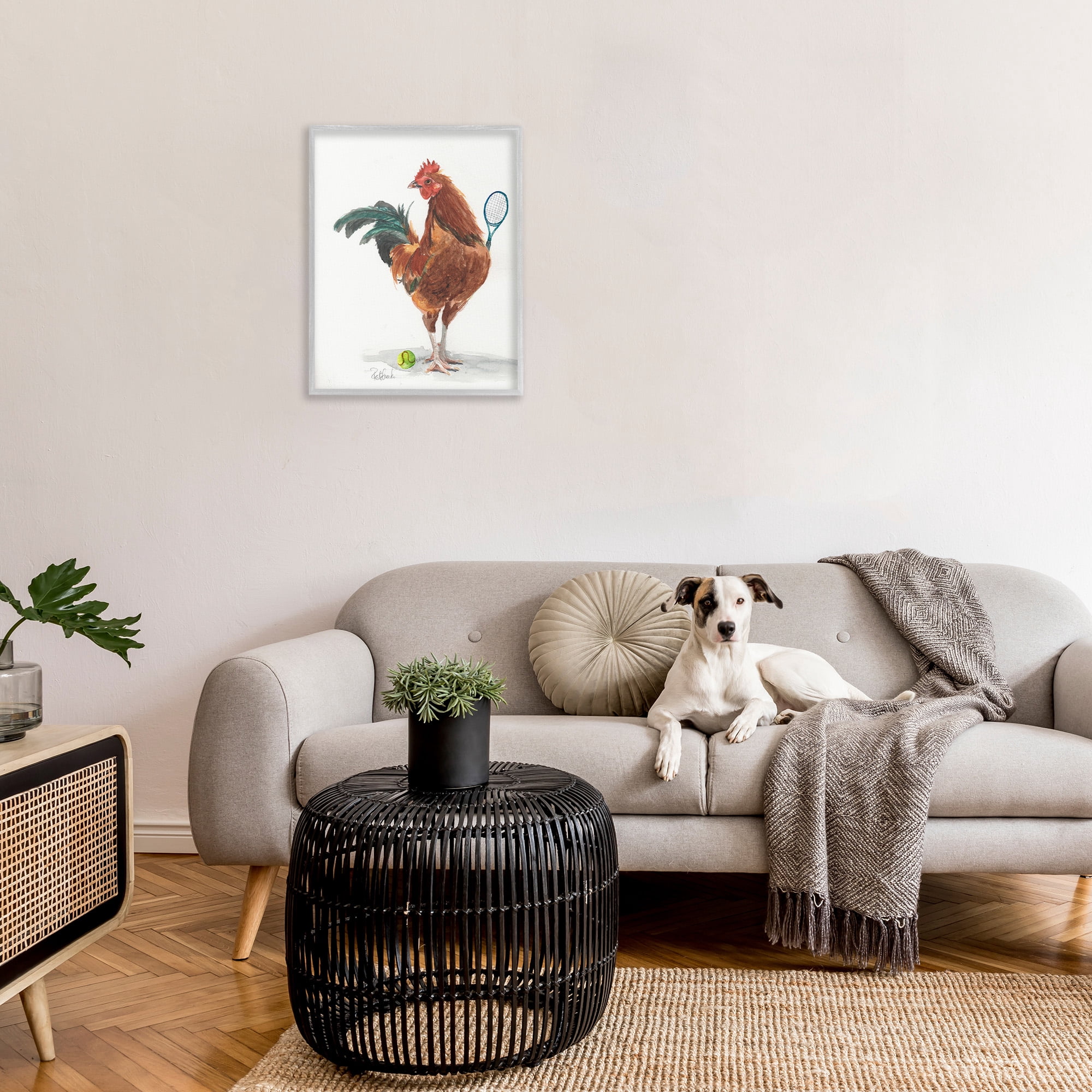 Stupell Industries Tennis Player Rooster Animals & Insects Painting Gray Framed Art Print Wall Art, 24 x 30