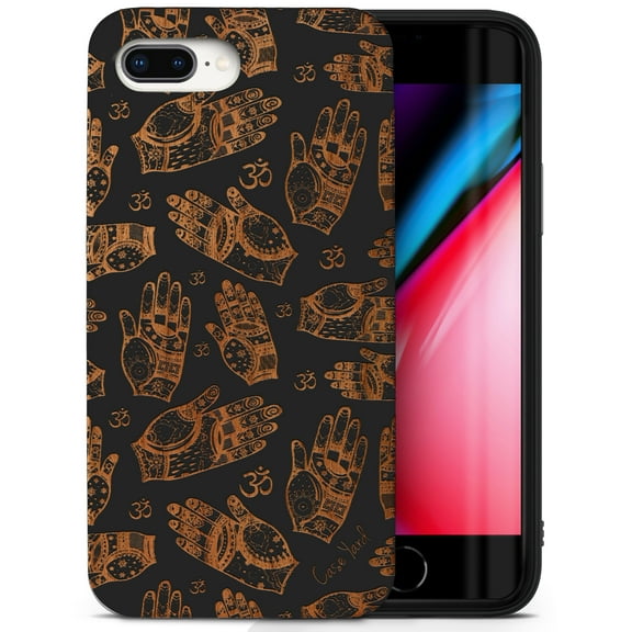 Case Yard Wooden Case for iPhone-8-Plus Soft TPU Silicone cover Slim Fit Shockproof Wood Protective Phone Cover for Girls Boys Men and Women Supports Wireless Charging Hands and Ohm Design