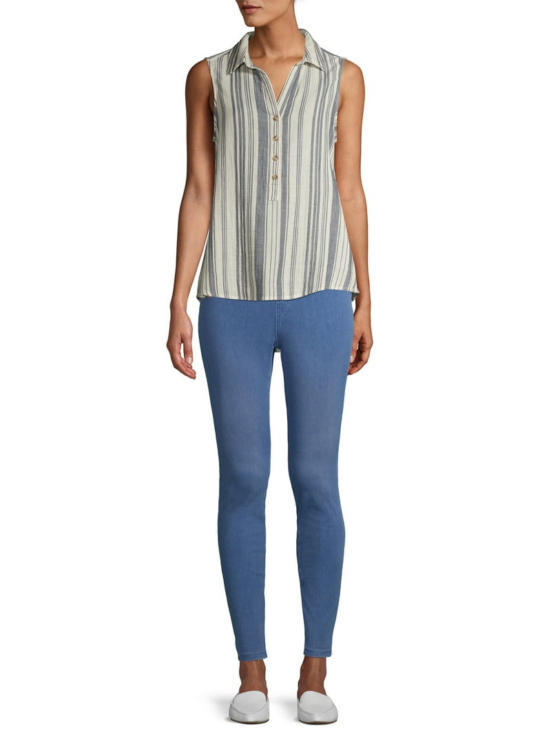 Jeggings Donna Time And Tru Vita Alta Stretch Denim Stampa Floreale - Taglie XS-XXL