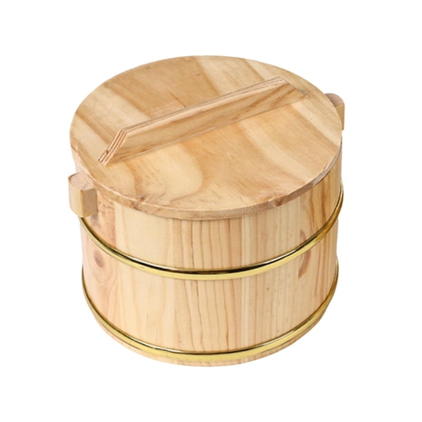 Plato de cena multifunción de barril de arroz al vapor de madera, tazón de arroz redondo, arroz para sushi 16cmx16cmx11cm