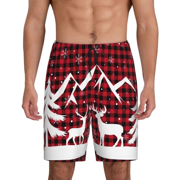 Fotbe Christmas Buffalo Plaid Pantalones Cortos de Pijama para Hombre, Ropa de Dormir, Pantalones de Pijama Cortos para Hombre-Small