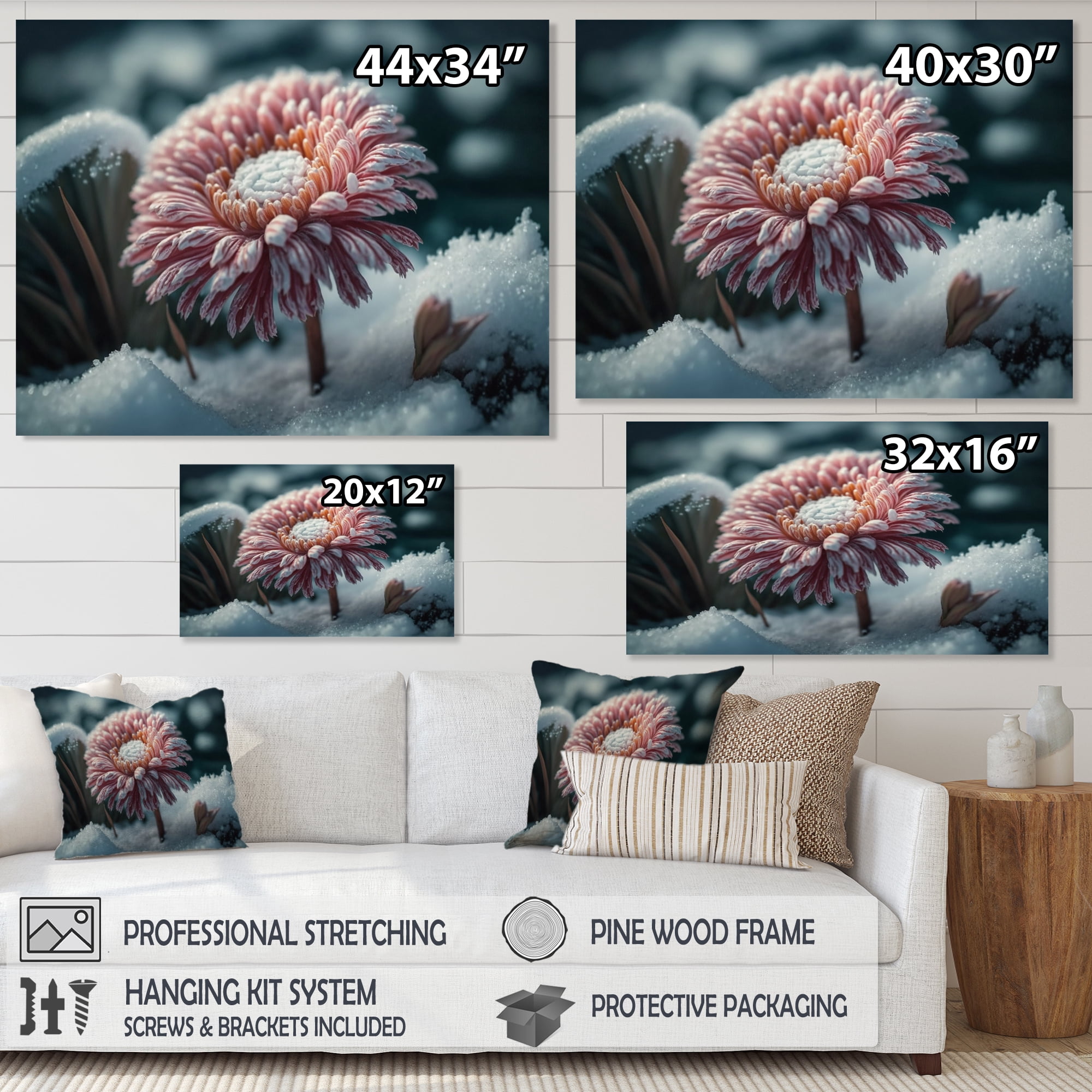 Designart A Blooming Pink Gerbera Flower In Winter I Canvas Wall Art