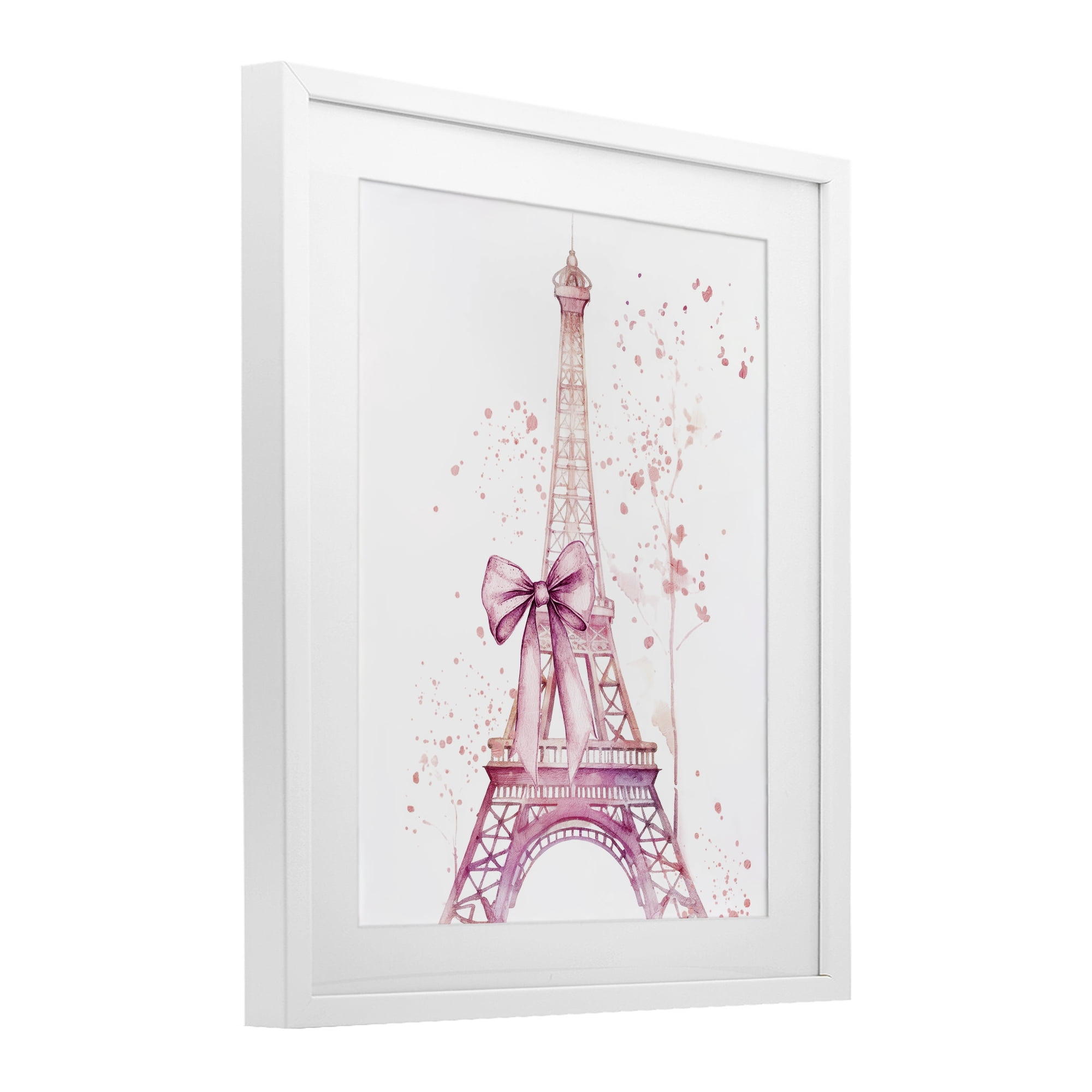 Bow Bedecked Paris Tower White Framed Print Under Glass, design by Kim Allen