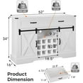thumbnail image 2 of Superjoe 52" Buffet Storage Cabinet Farmhouse Sideboard w/12 Removable Wine Rack & Drawers, Rustic Coffee Bar Cabinet w/Glass Rack & Sliding Barn Door, Solid White, 2 of 7