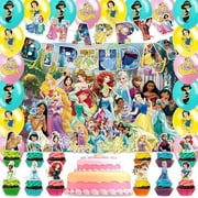 42pcs Princess Party Plates Supplies Pack Includes，Banner，Cake Topper，Blackdrop,Balloons for Princess party decoration$$Home Decor, Kitchen, & Other