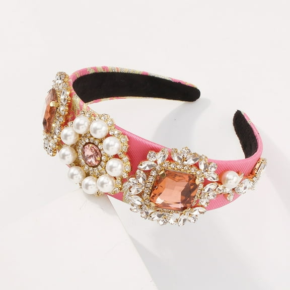 Crystal Rhinestone Headband Padded Wide Hairbands Handmade Fashionable Hair Hoops Hair Accessories for Women and Girls