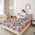 thumbnail image 3 of jejeloiu Desert Tribal King Sheets For Men Women,Diamond Pattern Bedding,Turquoise Red,4pcs,1 Flat Sheet, 1 Fitted Sheet and 2 Pillowcases, 3 of 6