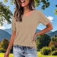 thumbnail image 3 of Yrmaups Loose Fit Short Sleeve T Shirt for Women, Casual Crewneck Top, Soft Stretch Tee for Travel Office Home Daily Wear, Khaki L, 3 of 4