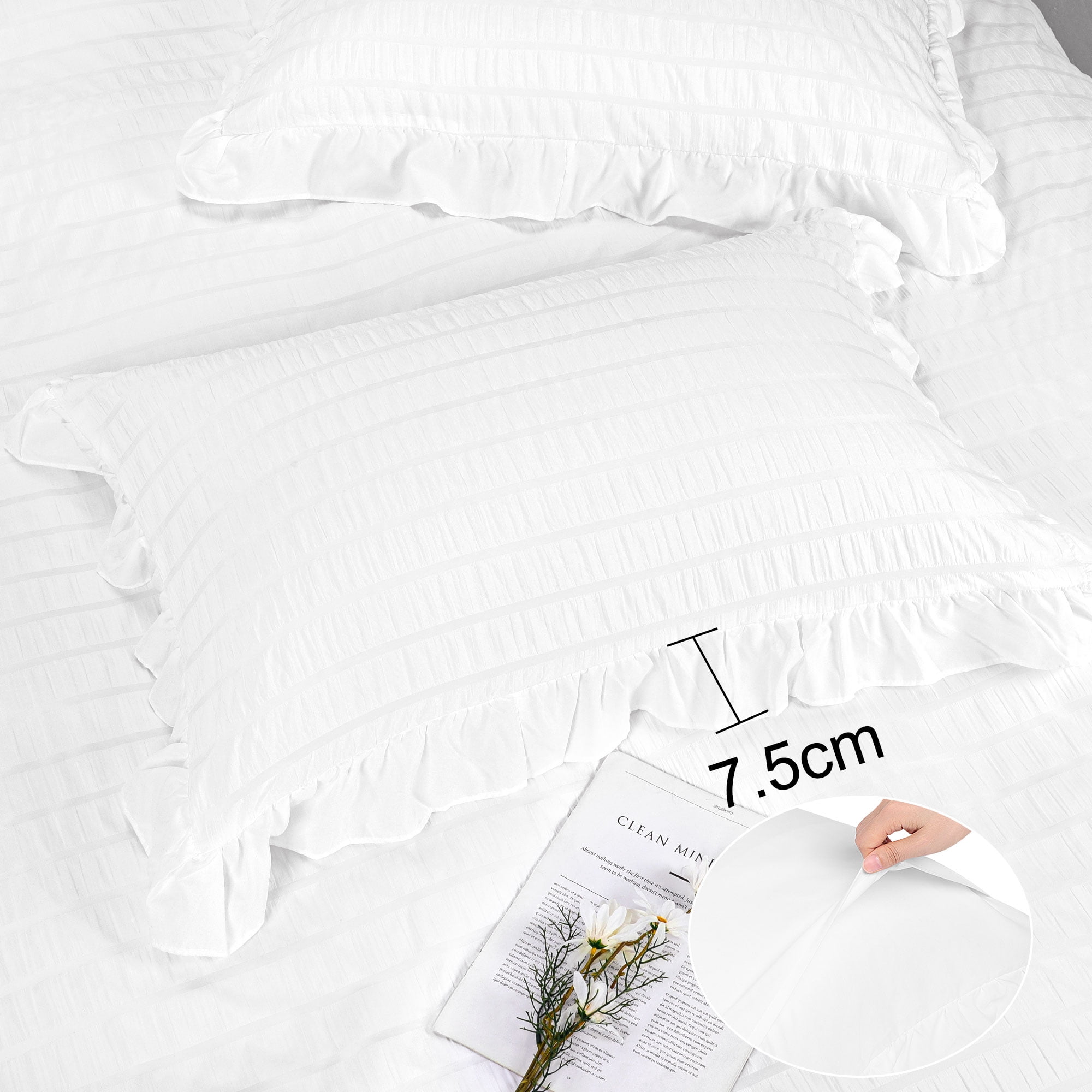 PiccoCasa Soft Microfiber 3 Pieces King Seersucker Adult Duvet Cover Set White