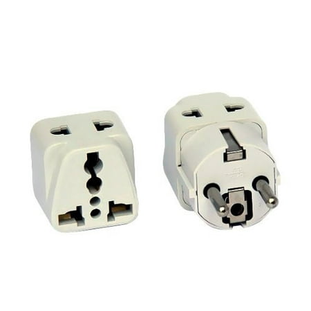 VCT VP-209W Universal 2-outlet Travel Plug Adapter for Europe and Asia, Grounded USA to Europe Plug, CE and RoHS