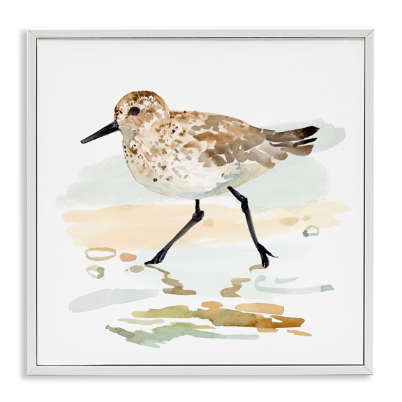Stupell Industries Rustic Lodge Sandpiper Stepping on Shore White Framed Giclee Art, 17 x 17, by Victoria Barnes