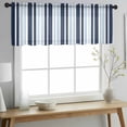 thumbnail image 2 of Navy Blue Valance Curtains for Kitchen/Living Room/Bathroom/Bedroom Window, Rod Pocket Small Topper Half Short Window Curtains Voile Sheer Scarf, Modern White Geometric Vertical Stripes 60"x18", 2 of 8