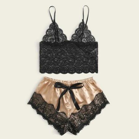 

Aayomet Lingerie Set For Women Women Lingerie Sets with Garter Belt 3 Piece Lace Teddy Bodysuit Beige XL