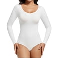 thumbnail image 1 of JIUKE Bodysuits for Women Long Sleeve Scoop Neck Jumpsuits Stretchy Slim Fitted Basic Shirts Top, 1 of 8