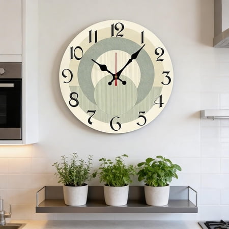 Yoofine Sage Green Geometric Round Wall Clock, Silent MDF 10 Inch Decor photo