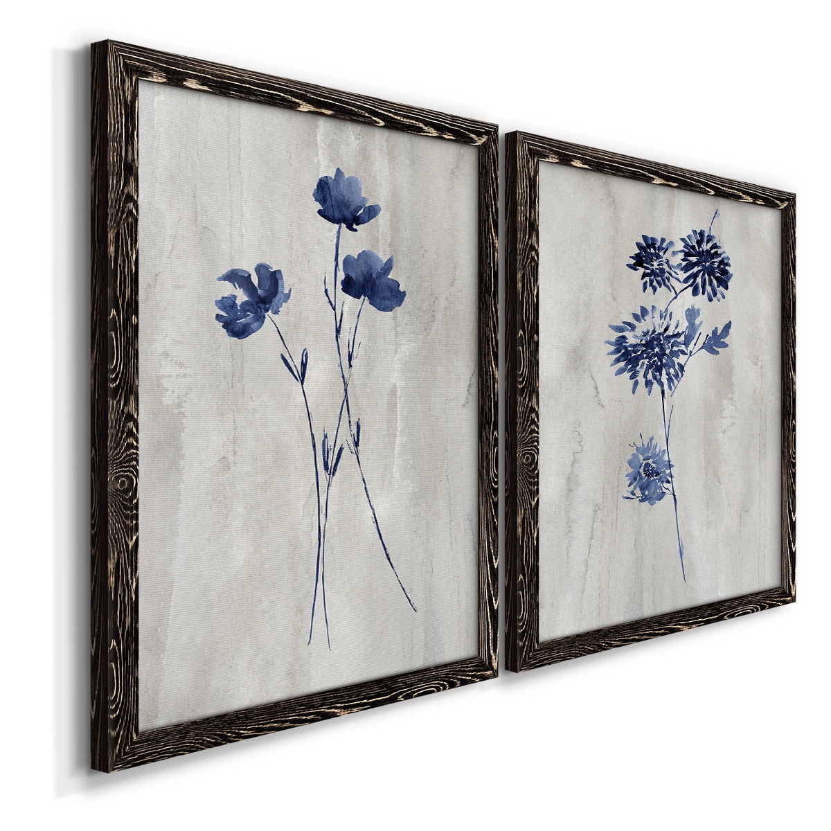 Indigo Botanical III - Premium Framed Canvas 2 Piece Set - Ready to Hang