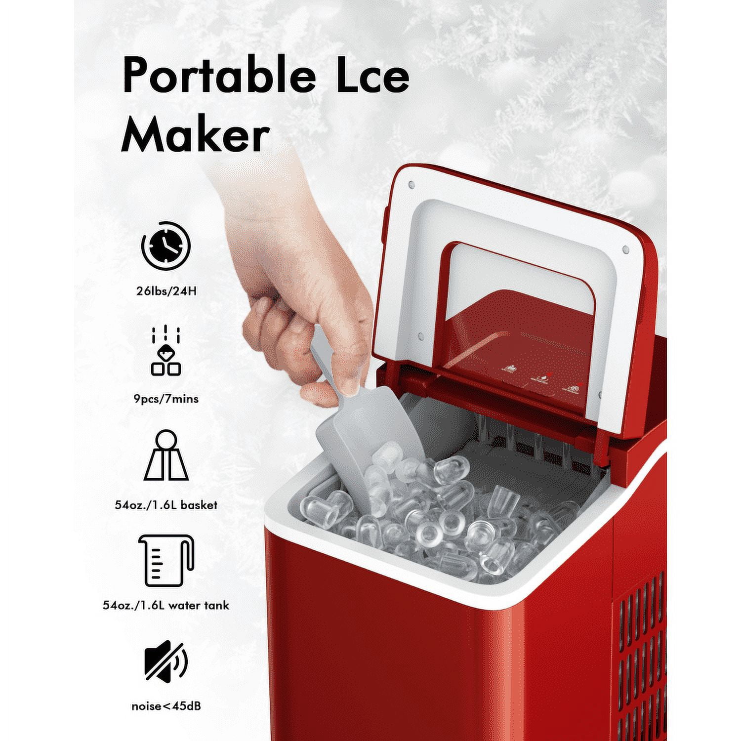 YYAo Big Ice Maker Machine, Ice Cubes Maker, Summer Cooler Machine, Portable Countertop Ice Maker Machine with Scoop-Red