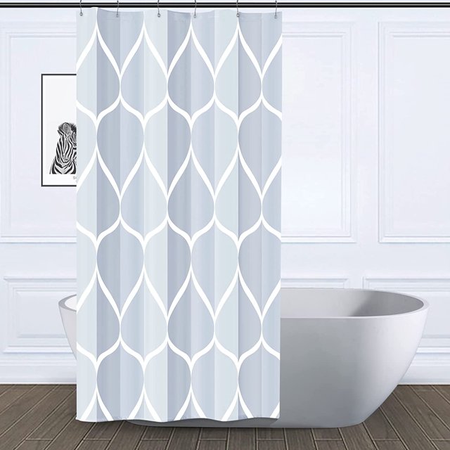 Light Blue Geometric Stall Short Shower Curtain,Waterproof Design and Polyester,Quick-Drying,Weighted Hem,Small Shower Curtains Set for Bathroom W 36 x H 72,Durable and Washable with 8 Hooks