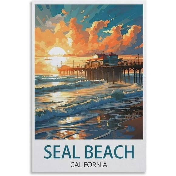 PPHAOSHO Seal Beach California Travel Poster frameless Painting Canvas Wall Posters Art Picture Print Modern Home Decor 24x36inch