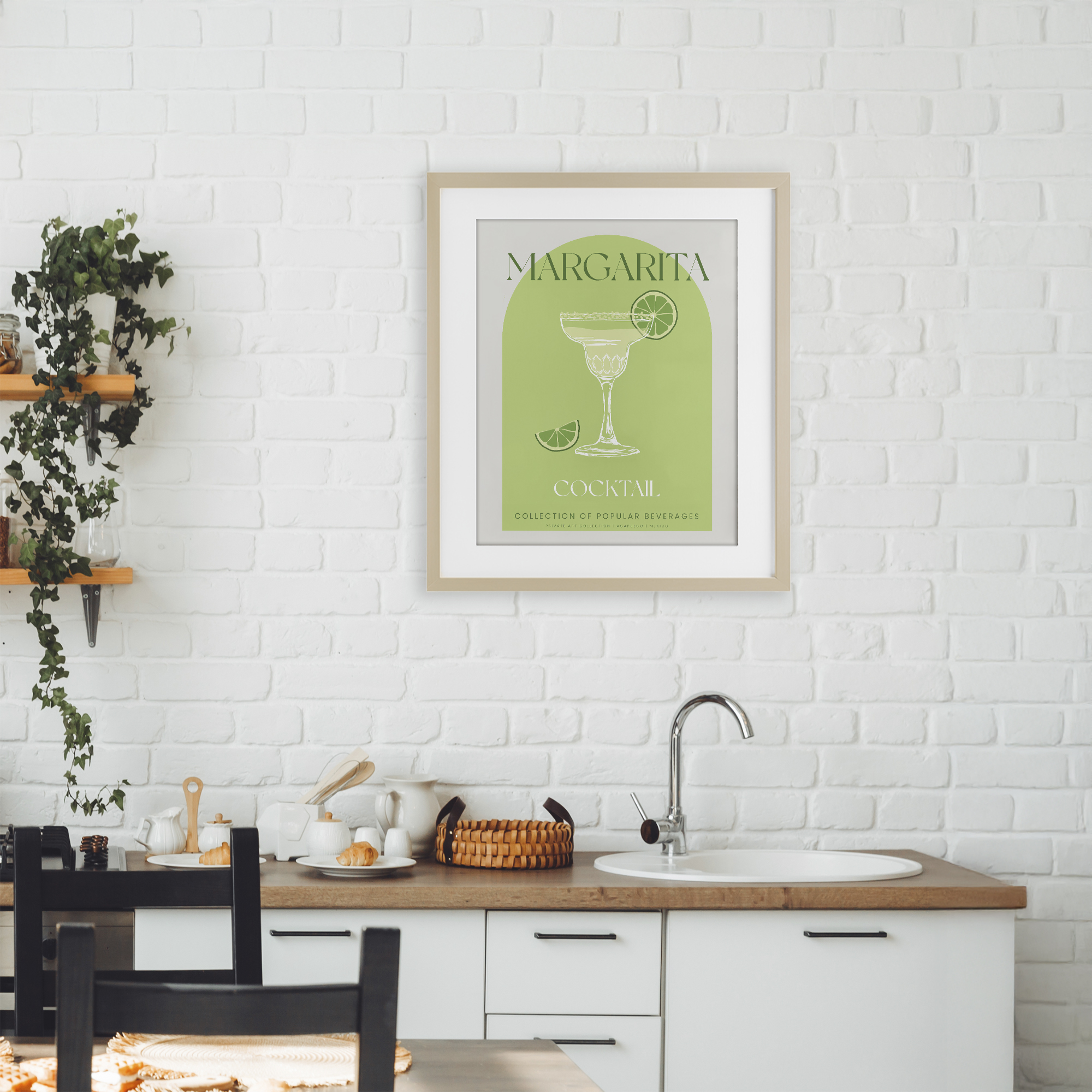 Stylish Retro Margarita Birch Framed Print Under Glass, design by Lil' Rue