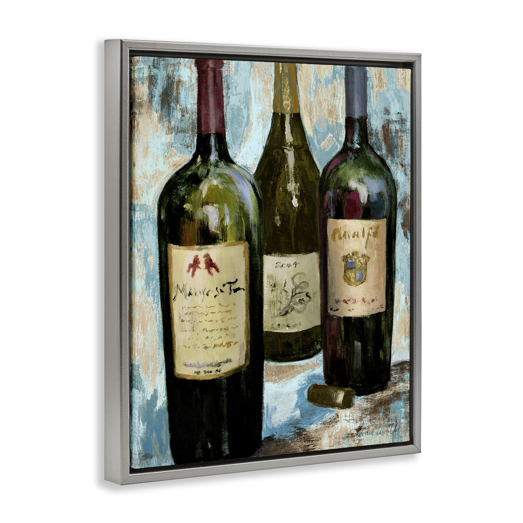 Stupell Industries Labeled Wine Bottle Trio Gray Framed Floater Canvas Wall Art, design by Lanie Loreth