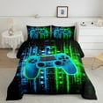 thumbnail image 3 of Feelyou 3D Game Console Bedding Comforter Set for Kids, Blue Green Stripes Abstract Twin Comforter Sets, Video Game Controller Reversible Bedding Set, Microfiber Bedroom Decor, 2 Pieces, 3 of 9
