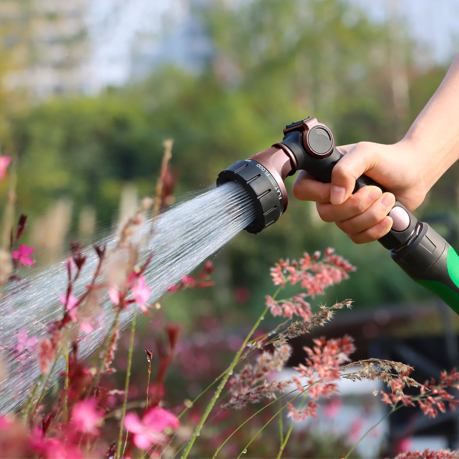 Restmo Ergonomic Zinc-alloy Garden Hose Nozzle, 7 Watering Patterns, Thumb Control, High Pressure Sprayer