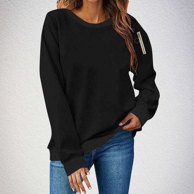 asjyhkr Chandails en Molleton pour Femmes Col Rond Manches Longues Chandail Mode Ample Décontracté Couleur Unie Gym Course