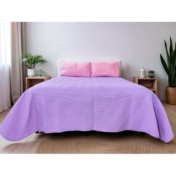 Edredón Ligero Matrimonial / Queen Size Doble Vista Con Fundas de Almuadas Rosa-lila