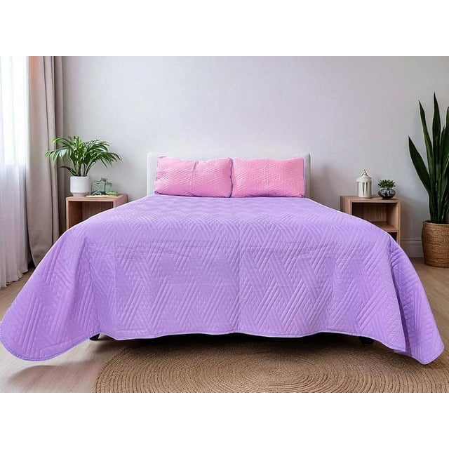 Edredón Ligero Matrimonial / Queen Size Doble Vista Con Fundas de Almuadas Rosa-lila