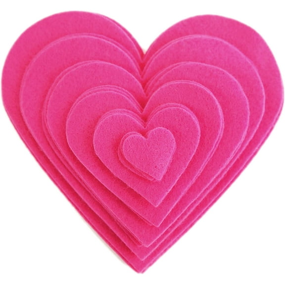 Playfully Ever After 1 to 6 inch Multi-Size Pack 24pc Felt Hearts (Pink)
